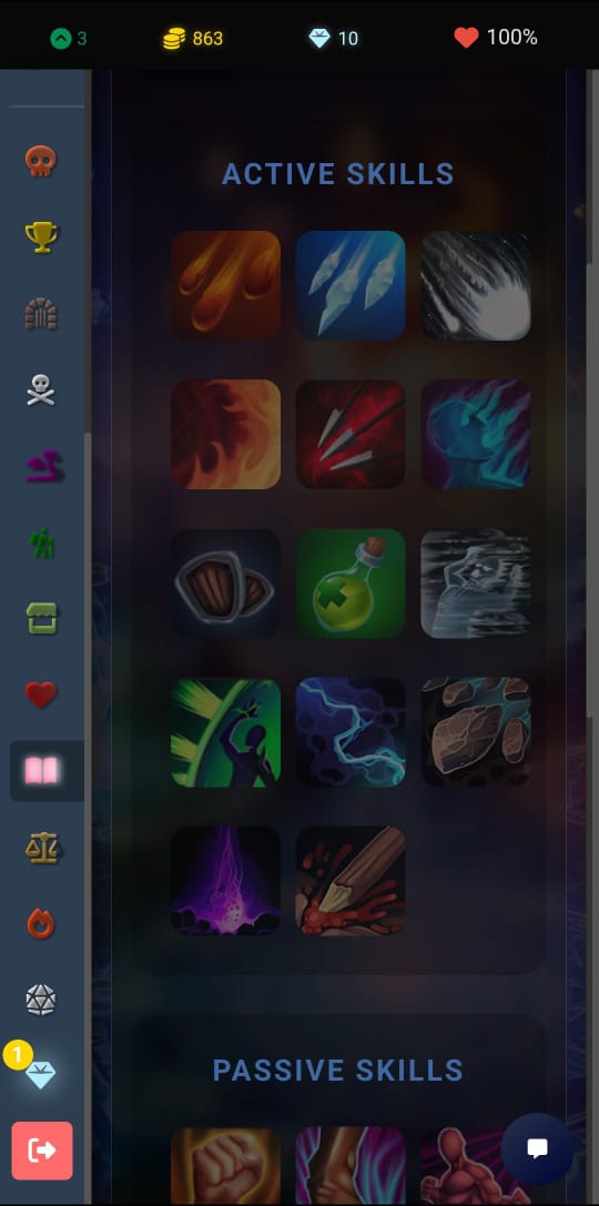 Arenium Mobile Character Screen