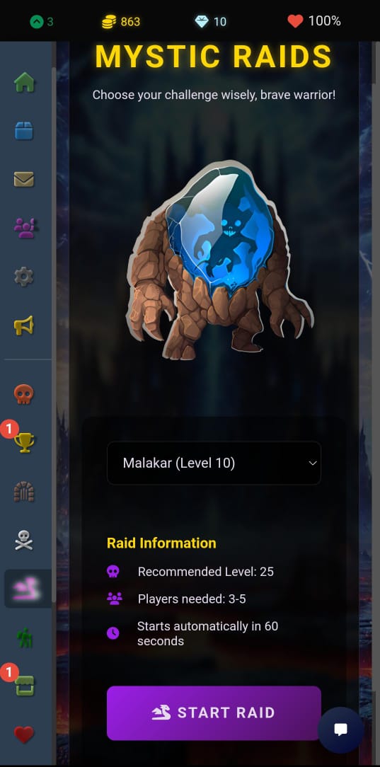 Arenium Mobile Combat Screen